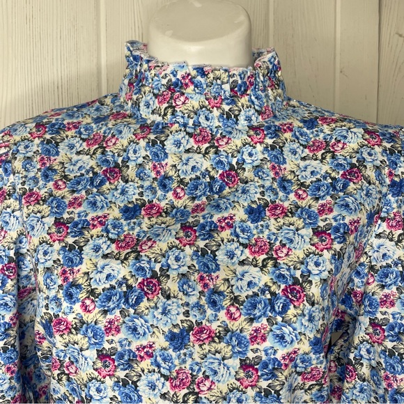 Nasty Gal Floral Print Dress 10 Blue Pink White Long Sleeve Mini Ruffles - Picture 6 of 12